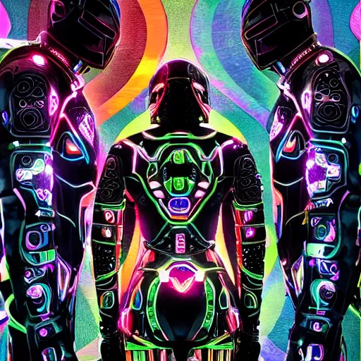 Image similar to love, diverse deadly cybersuits, from behind, kill rituals, wide wide angle, vivid, elaborate, highly detailed, beautiful lighting