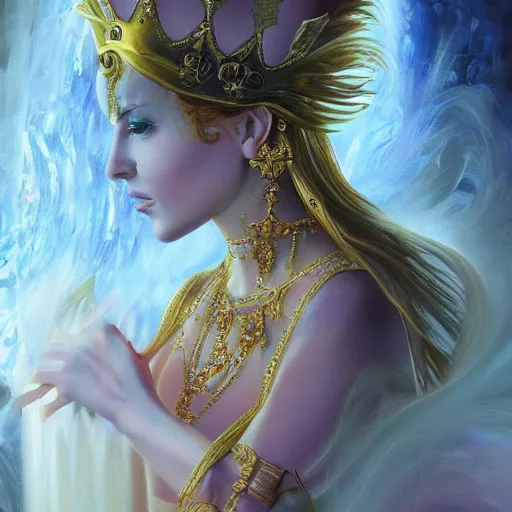 Image similar to the divine queen, artstation hall of fame gallery, editors choice, #1 digital painting of all time, most beautiful image ever created, emotionally evocative, greatest art ever made, lifetime achievement magnum opus masterpiece, the most amazing breathtaking image with the deepest message ever painted, a thing of beauty beyond imagination or words