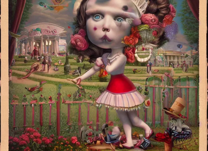 Image similar to 🎪🎟🤹♀🎠🎡, lowbrow, matte painting, 3 - d highly detailed, in the style of mark ryden,