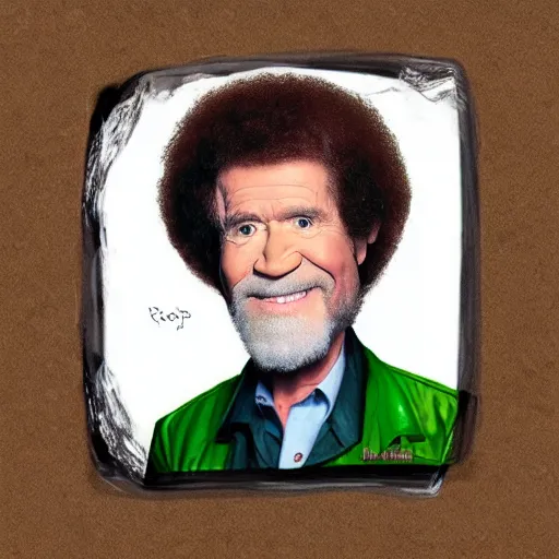 Image similar to bob ross wrapped in an avocado