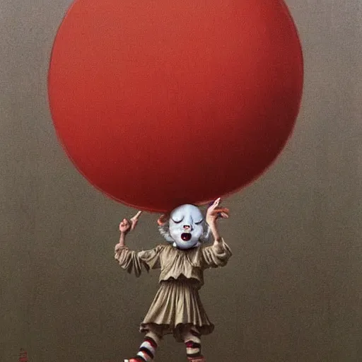 Image similar to cute young pennywise the dancing clown by beksinski