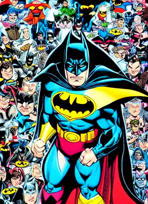 Prompt: 1 9 9 8 issue of jla cover depicting batman by ed mcguinness, masterpiece ink illustration,
