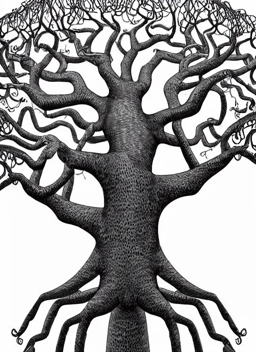 Image similar to an illustration of a tree with arms and legs, simple and complex, intricate details, award - winning, by marco bucci