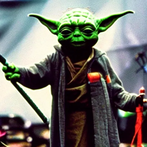 Image similar to yoda performing at woodstock