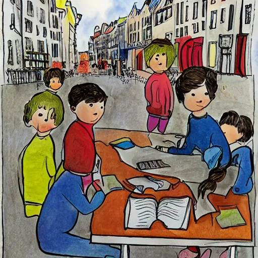 Prompt: södermalm, children\'s book drawing