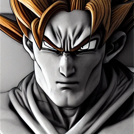 Image similar to amazing lifelike award winning marble bust of goku trending on art station artgerm Greg rutowski alpgonse mucha cinematic