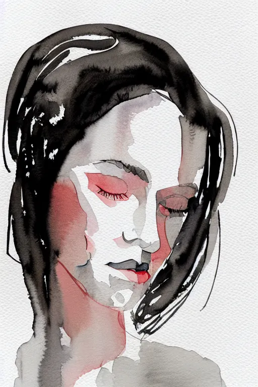 Image similar to beautiful face woman, symmetrical, grey, colorless and silent, watercolor portraits by Luke Rueda Studios and David downton