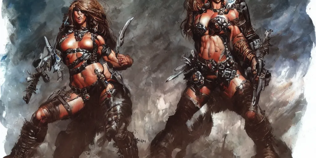 Image similar to Simon Bisley female warrior, artstation