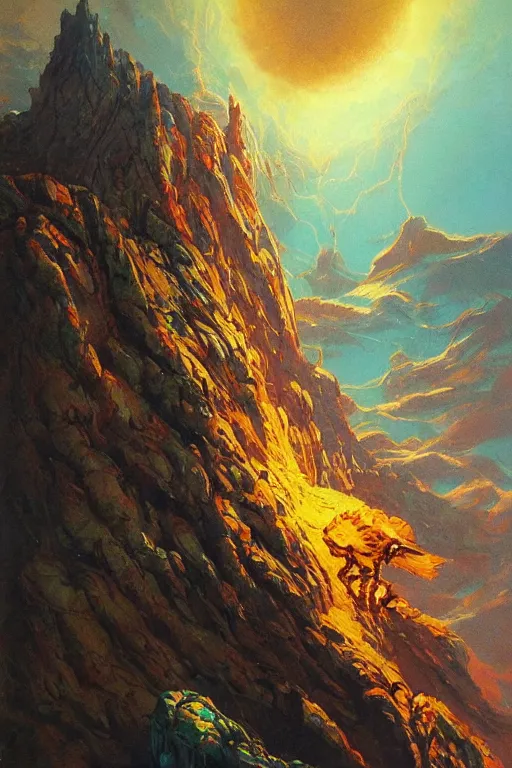 Prompt: the saliva of the foreteller cliff,art by Peter Andrew Jones,trending on artstation, shabby lighting product view,crayon art ,futuresynth ,mac and cheese ,sacred geometry,cottagecore ,