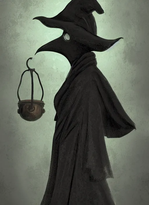 Image similar to a highly detailed illustration of plague doctor mask wearing woman, wearing black robe, eerily floating with cape in the wind pose, surrounded by green mist background, intricate, elegant, highly detailed, centered, digital painting, artstation, concept art, smooth, sharp focus, league of legends concept art, WLOP