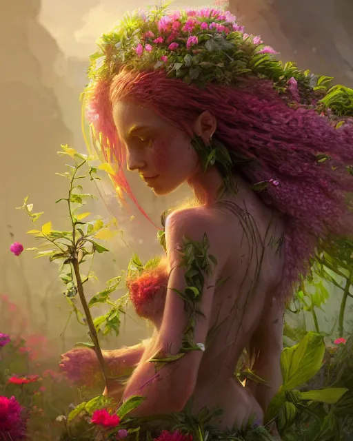 Image similar to epic professional digital image of a hybrid girl of plants and flowers, fox digs, reina rachin, ignacio fernandez rios, leesha hannigan, wayne haag, artstation, cgsocietywlop, epic, a lot of wow, a lot of detail, gorgeous, detailed, cinematic, masterpiece