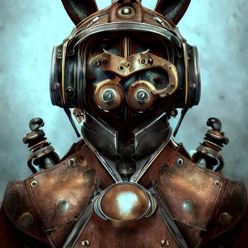 Image similar to a Warrior rabit art nuveau, steampunk, symmetry, full frame, cinematic light , unreal engine,