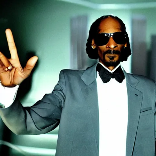 Image similar to still image of snoop dogg as agent smith from the matrix, photo