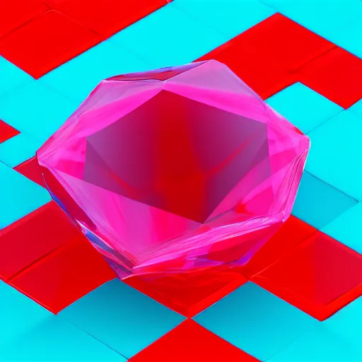 Image similar to simple, cute, cyan crystal wearing a red cloth strip on top, 4K HD, 3D render