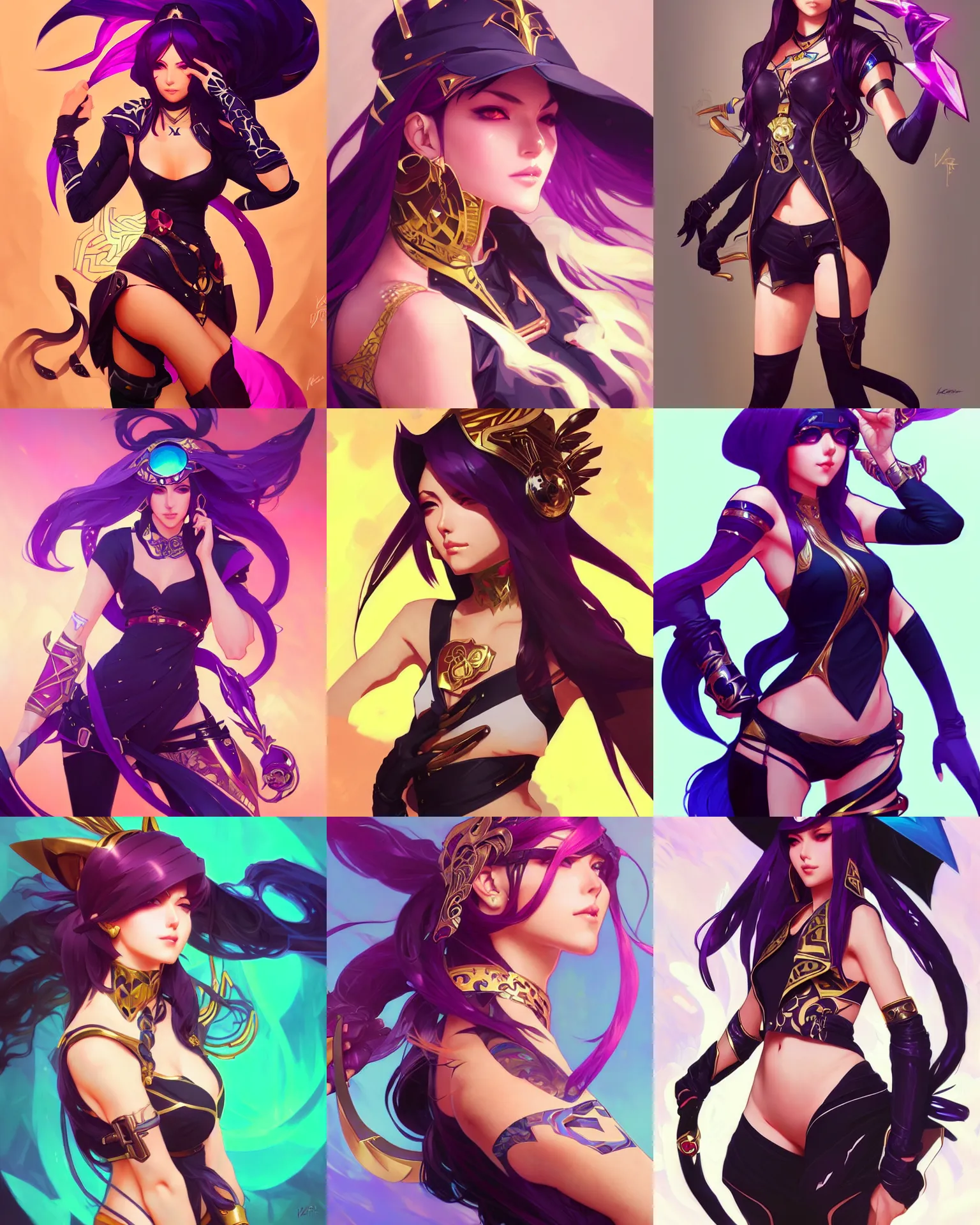 Prompt: k / da akali, intricate illustration by krenz cushart, alphonse mucha, artgerm, trending on artstation