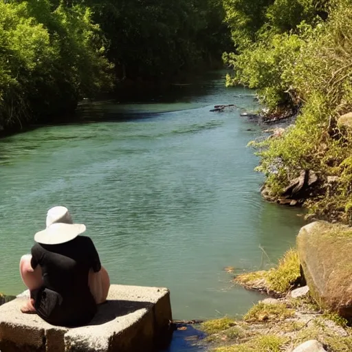 Prompt: knight sat by a river, epic