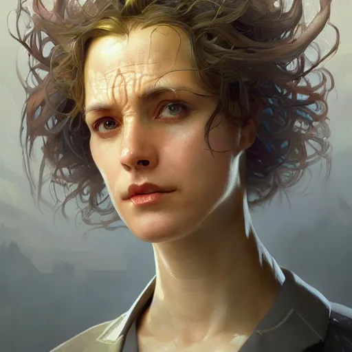 Prompt: portrait of a mad scientist god, advanced technology, futuristic, science fiction, intricate, headshot, highly detailed, digital painting, artstation, concept art, sharp focus, cinematic lighting, illustration, art by artgerm and greg rutkowski, alphonse mucha, cgsociety