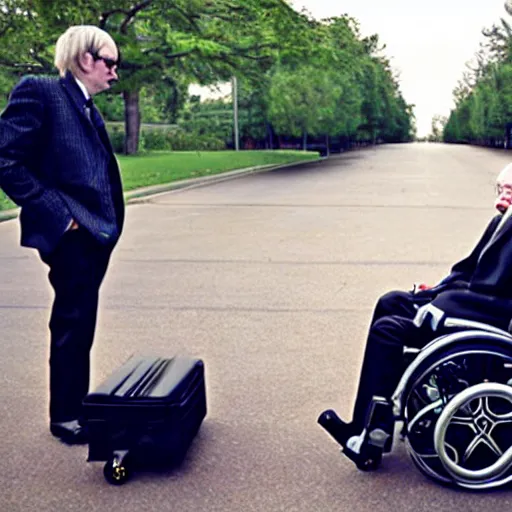 Prompt: Stephen Hawking with a pimped out wheelchair, photography, rap cover,