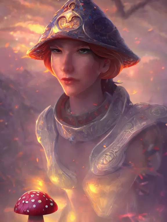 Image similar to fine portrait of a female on the mushroom kingdom, fantasy scene,concept art, sharpness, 4k, high detailed, UHD, cinematic lightning, trending on deviantart by wlop and tyler edlin