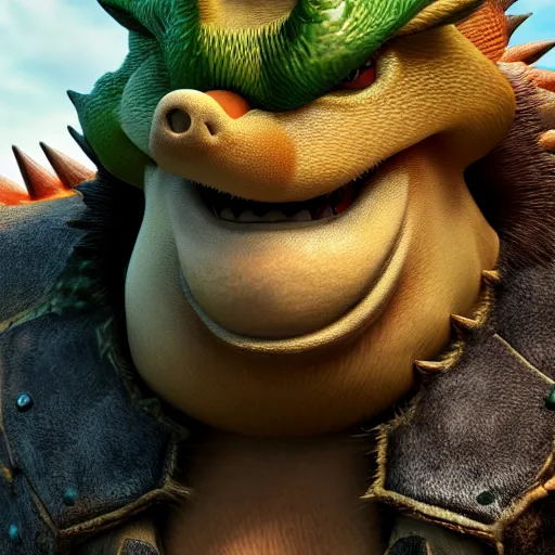 Image similar to realistic bowser, 8 k, hd, highly detailed, monstrous