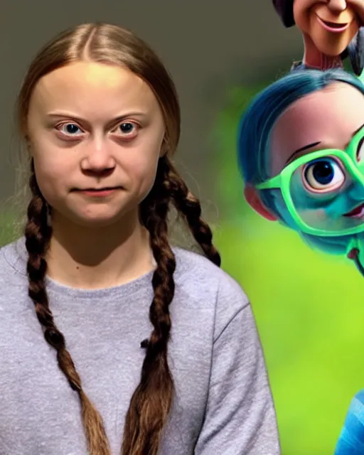 Prompt: greta thunberg as a pixar character, head and shoulders