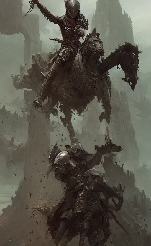 Prompt: distant view of medieval knight cutting in half a pirate, front game card, drark, marvel comics, dark, intricate, highly detailed, smooth, artstation, digital illustration by ruan jia and mandy jurgens and artgerm and wayne barlowe and greg rutkowski and zdislav beksinski