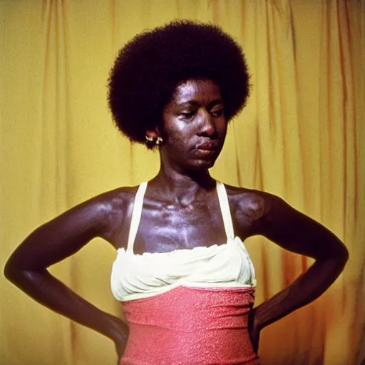 Image similar to afro woman on ball room, by nan goldin, 7 0 s, queer community, photograph