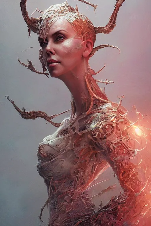 Image similar to Charlize Theron as Venus flytrap, intricate, highly detailed, smooth, artstation, digital illustration by Ruan Jia and Mandy Jurgens and Artgerm and Wayne Barlowe and Greg Rutkowski and Zdislav Beksinski