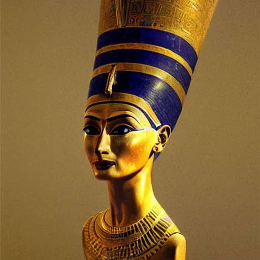 Prompt: dazzling portrait of nefertiti in front of a breathtaking egyptian palace, bisexual lighting, soft glow, rim light, subsurface scattering, ambient occlusion, ambient lighting, phoenix gold texture 1 0 % opacity, vignette painted by jean singer sargent