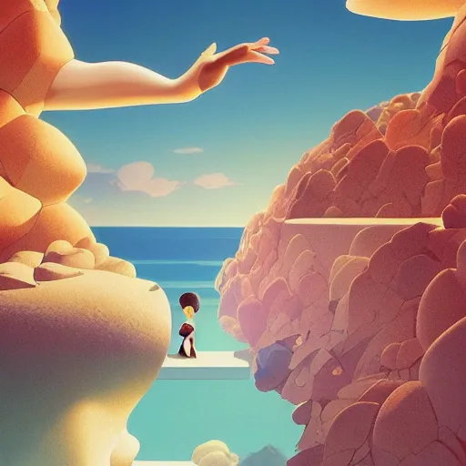 Image similar to !dream Goro Fujita, minimalistic, hyperrealistic surrealism, award winning masterpiece with incredible details, epic stunning, infinity pool, a surreal vaporwave liminal space, highly detailed, trending on ArtStation, artgerm and greg rutkowski and alphonse mucha, daily deviation, IAMAG, broken giant marble head statue ruins, golden hour