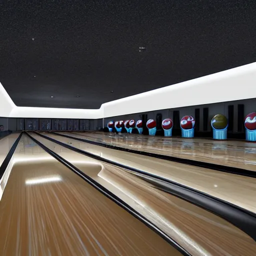 Image similar to solar system bowling alley, hyperrealism, hyperrealistic, photorealism, photorealistic, artstation, 4 k, highly detailed digital art but as photography