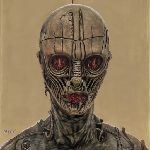 Prompt: portrait by h. r. giger of andrei romanovich chikatilo who became a degraded abomination, photo - realistic, color image, 2 k, highly detailed