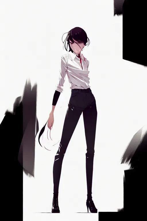 Image similar to a ultradetailed full body portrait of a woman dressed in a white shirt with a tie, by conrad roset, greg rutkowski and makoto shinkai trending on artstation