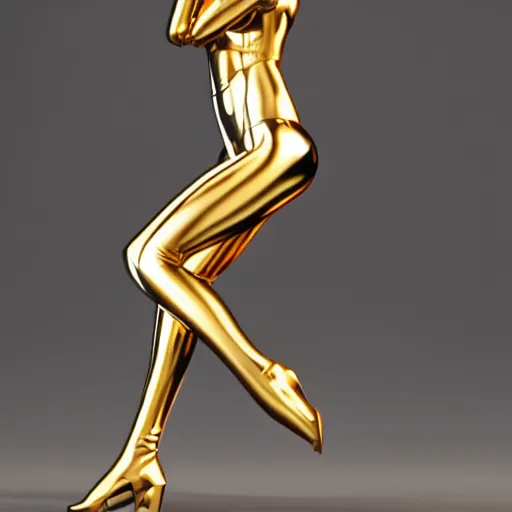 Image similar to chrome woman by hajime sorayama, 4 k, 3 d render, golden hour