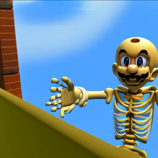 Image similar to A skeleton in the game Super Mario 64, unreal engine, highly detailed, 8k