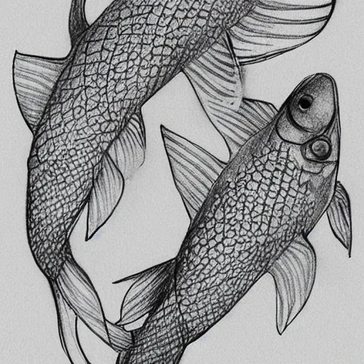 Image similar to pencil sketch of beautiful coy fishes, digital art, traditional, paper, pencil sketch, book cover