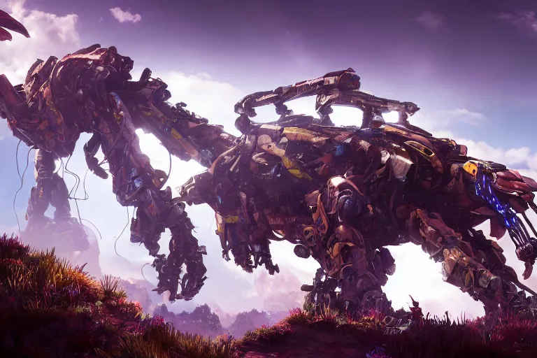 Image similar to clamberjaw machine mecha animal beast robot of horizon forbidden west horizon zero dawn bioluminiscence global illumination ray tracing hdr fanart arstation by sung choi and eric pfeiffer and gabriel garza and casper konefal