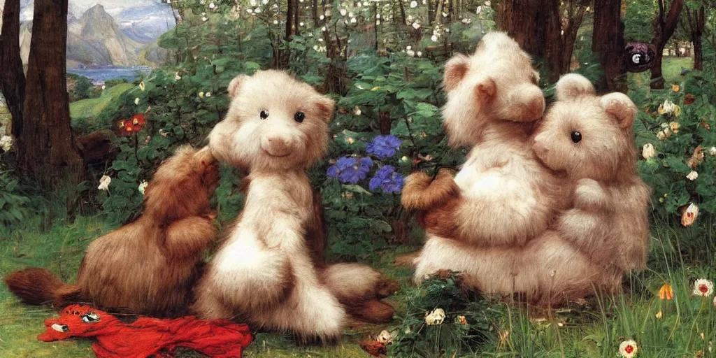 Prompt: 3 d precious moments plush animal, master painter and art style of john william waterhouse and caspar david friedrich and philipp otto runge