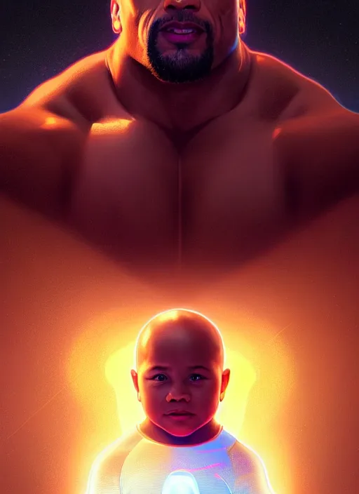 Prompt: symmetry! portrait of chubby baby dwayne johnson, sci - fi, tech wear, glowing lights!! intricate, elegant, highly detailed, digital painting, artstation, concept art, smooth, sharp focus, illustration, art by artgerm and greg rutkowski and alphonse mucha