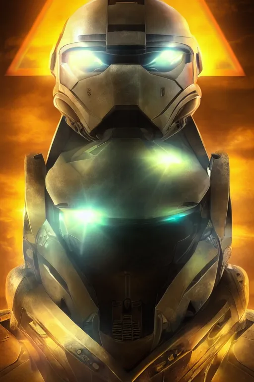 Image similar to robot ninja mask helmet halo master chief radiating a glowing aura global illumination ray tracing hdr fanart arstation by ian pesty and katarzyna da „ bek - chmiel