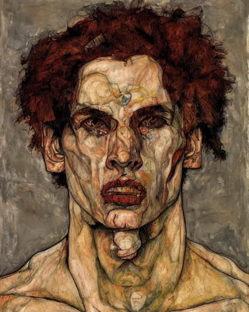 Image similar to portrait of a tyrannosaurus by egon schiele in the style of greg rutkowski