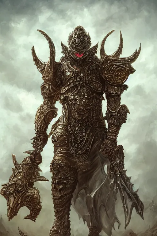 Image similar to ultra realist and ultra intricate detailed soft painting of a gigantic muscled minotaur wearing gothic ornamented armor pieces and claymore, in the jaw of a wyrm, symmetry features, sensual gloomy style, soft painting, volumetric clouds, cyberpunk background, artstation, Boris Vallejo artstyle, unreal render, depth of field