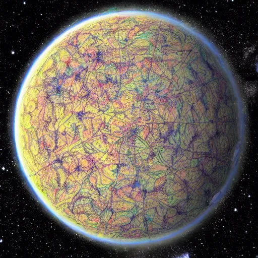 Prompt: hyperrealistic map of the universe drawn by extraterrestrial beings