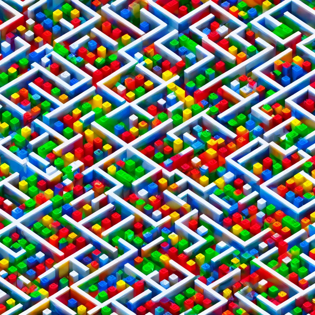 Image similar to wimmelbilder maze made of lego, isometric, octane render, unreal engine