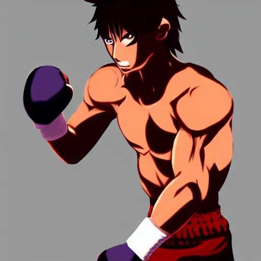Prompt: demon boxing hero , short hair,worn pants,boxing glove made by Tite Kubo ArtStation, manga style,centered,highly detailed face,CGSociety