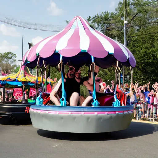Image similar to death grips riding tilt - a - whirl at a carnival, mc ride, zach hill, andy morin,