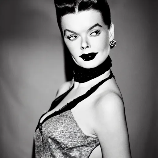 Prompt: a fashion hotel room photo portrait of a young Katherine Hepburn, full makup, smokey eye, medium shot. In the style of Helmut newton, robert maplethorpe, Stefano Brunesci, Lachlan Bailey, Herb Ritts, Ellen Von Unwerth, Haris Nukem.