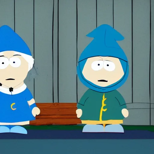 Image similar to Papa Smurf and Smurfette in the style of South Park