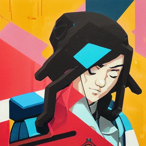 Prompt: Gundam profile picture by Sachin Teng, asymmetrical, Organic Painting , Matte Painting, geometric shapes, hard edges, graffiti, street art:2 by Sachin Teng:4