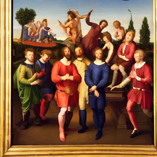 Image similar to a renaissance style portrait painting of BROCKHAMPTON